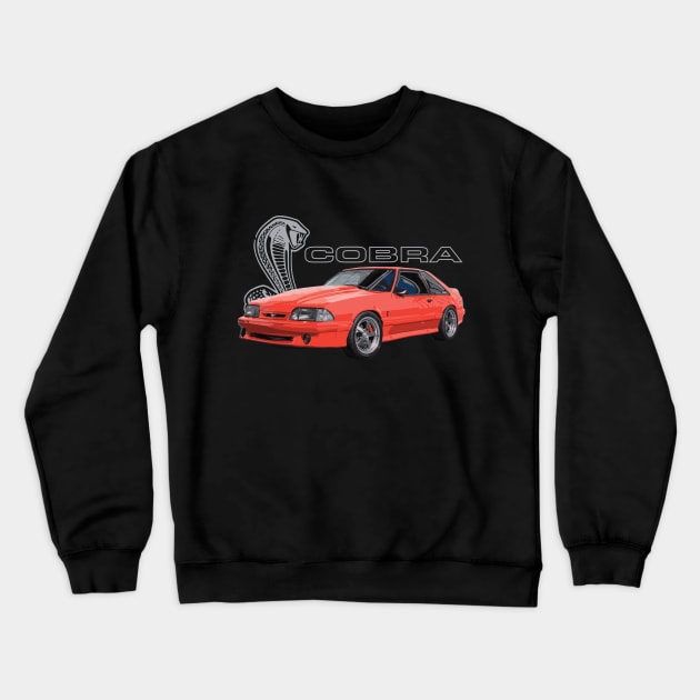 93 Mustang GT 5.0L V8 Fox Body Cobra SVT Red Supercharged USA Crewneck Sweatshirt by cowtown_cowboy